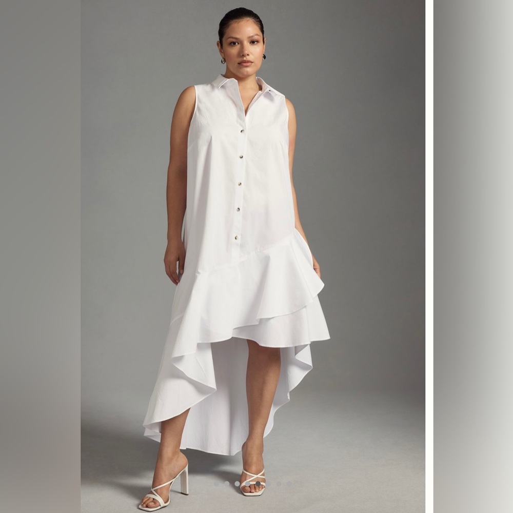 SLEEVELESS BUTTON DOWN RUFFLE DRESS